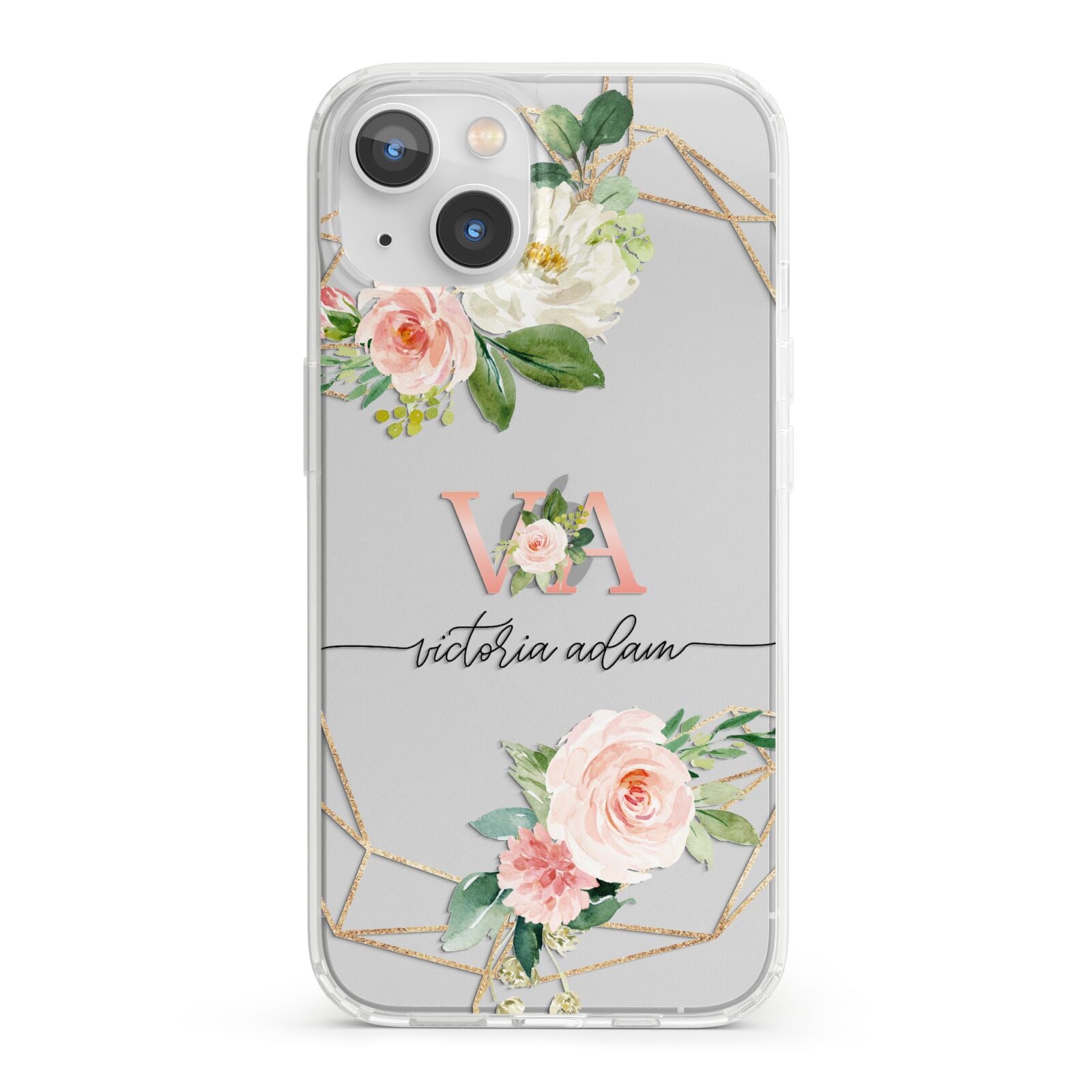 Blush Pink Rose Floral Personalised iPhone 13 Clear Bumper Case