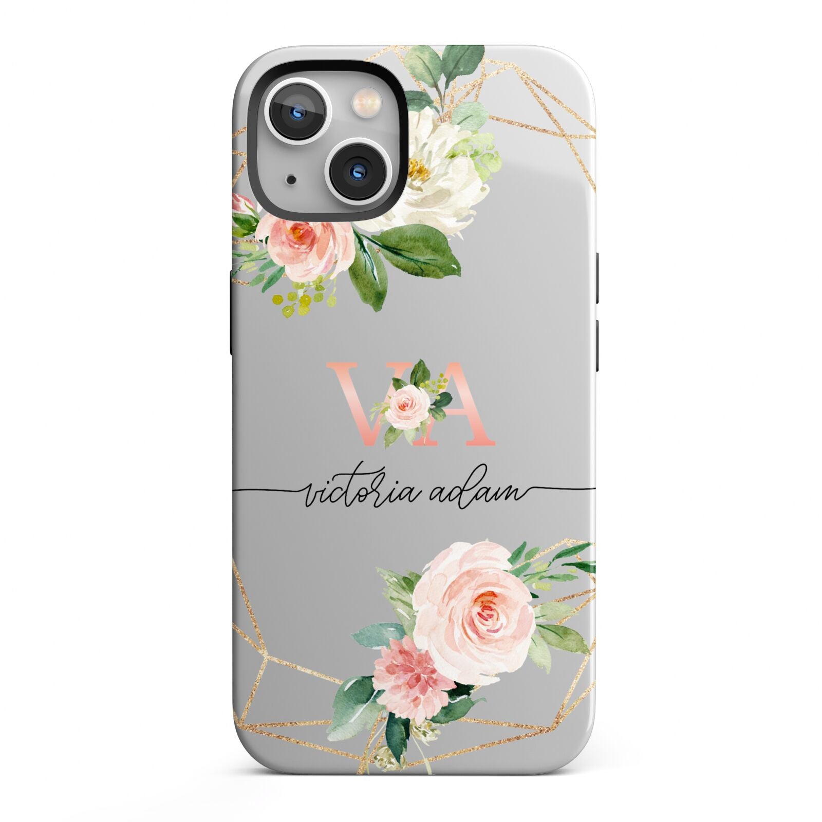 Blush Pink Rose Floral Personalised iPhone 13 Full Wrap 3D Tough Case