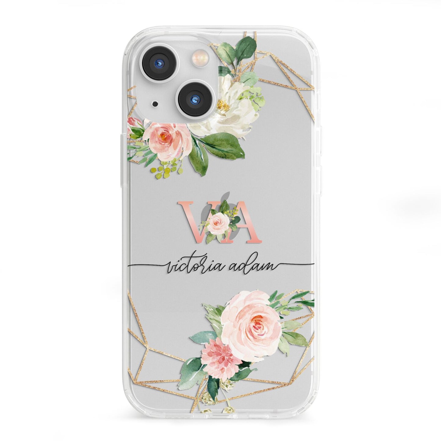 Blush Pink Rose Floral Personalised iPhone 13 Mini Clear Bumper Case