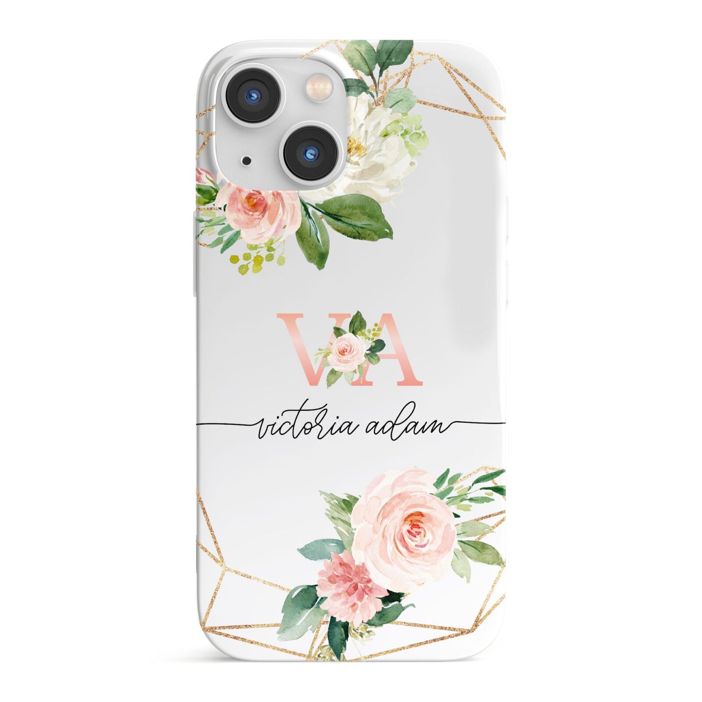 Blush Pink Rose Floral Personalised iPhone 13 Mini Full Wrap 3D Snap Case