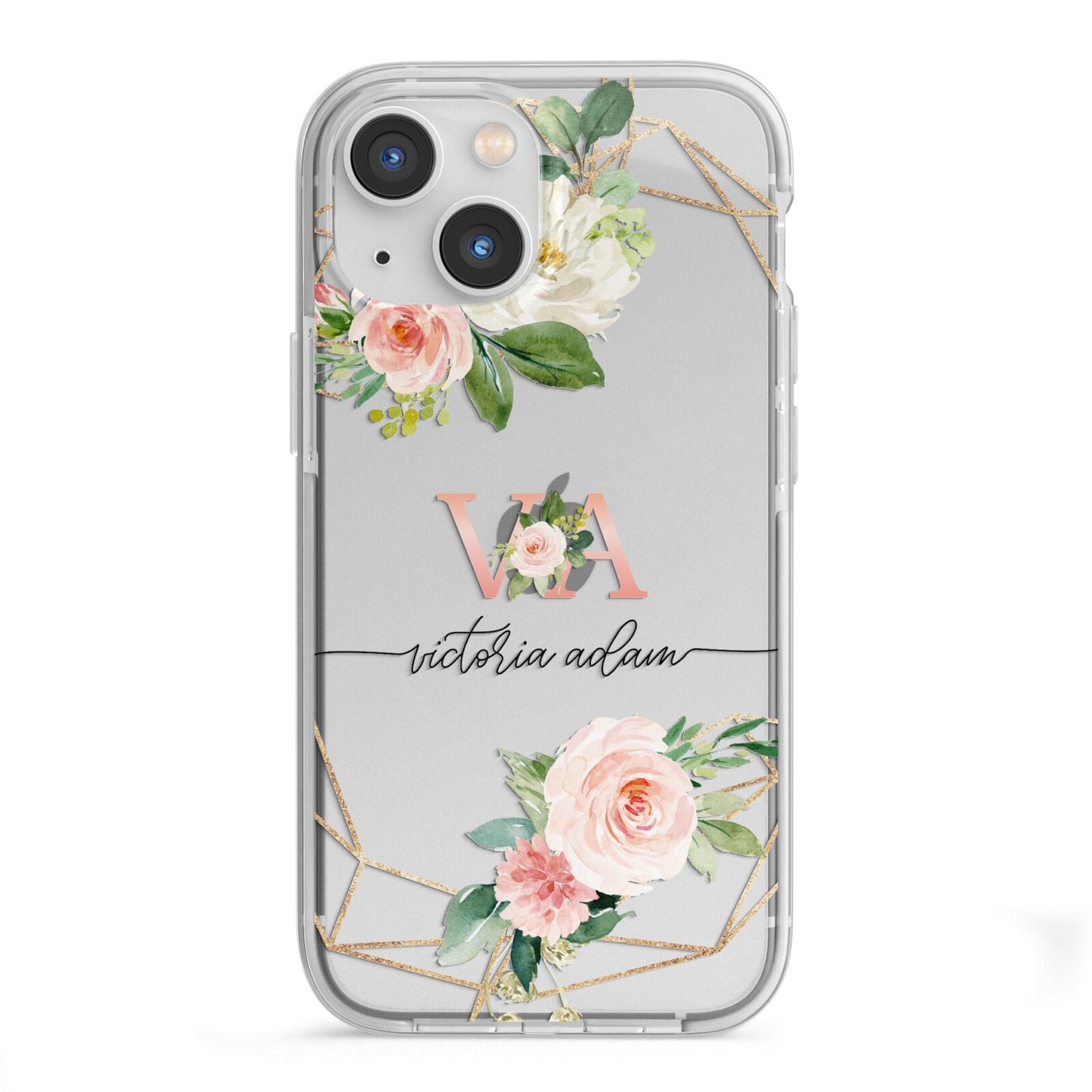 Blush Pink Rose Floral Personalised iPhone 13 Mini TPU Impact Case with White Edges