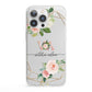 Blush Pink Rose Floral Personalised iPhone 13 Pro Clear Bumper Case