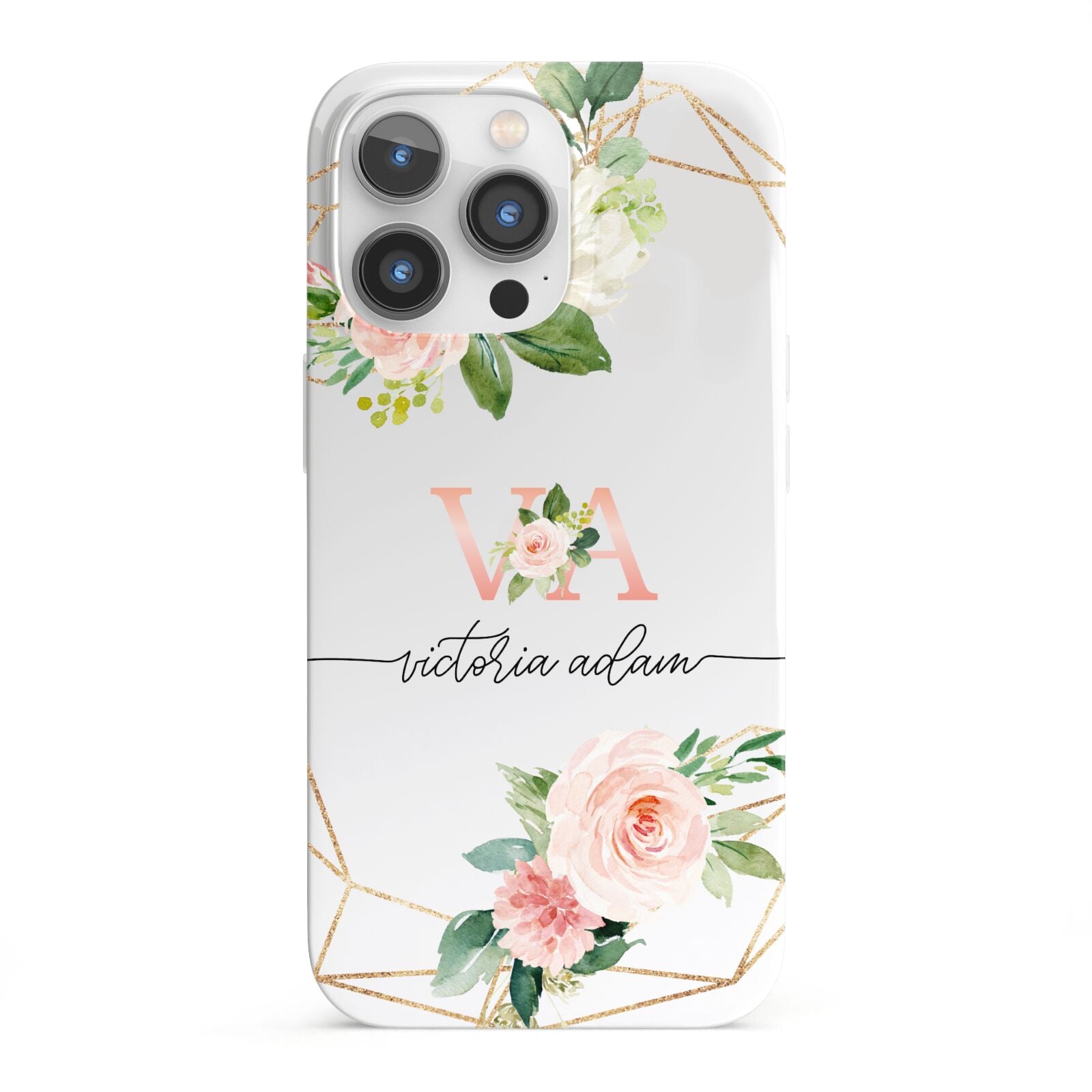 Blush Pink Rose Floral Personalised iPhone 13 Pro Full Wrap 3D Snap Case