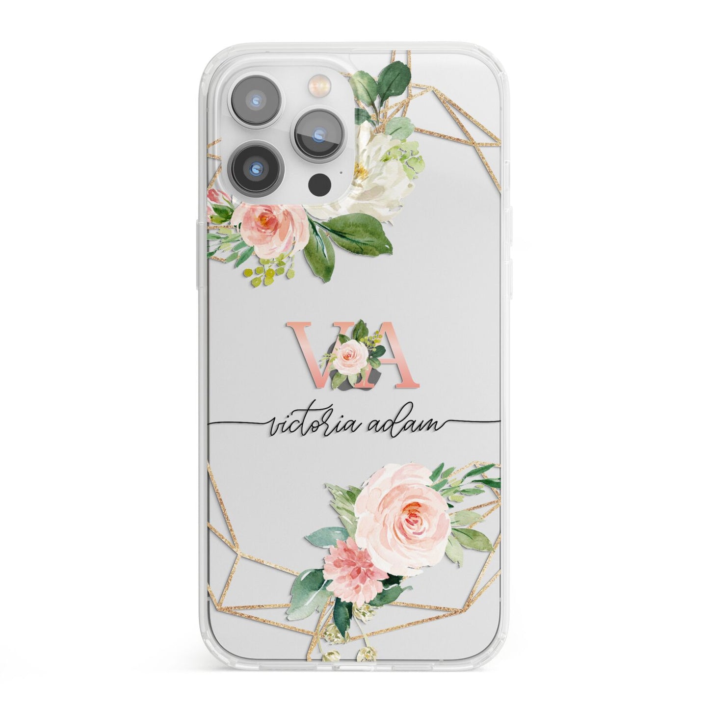 Blush Pink Rose Floral Personalised iPhone 13 Pro Max Clear Bumper Case