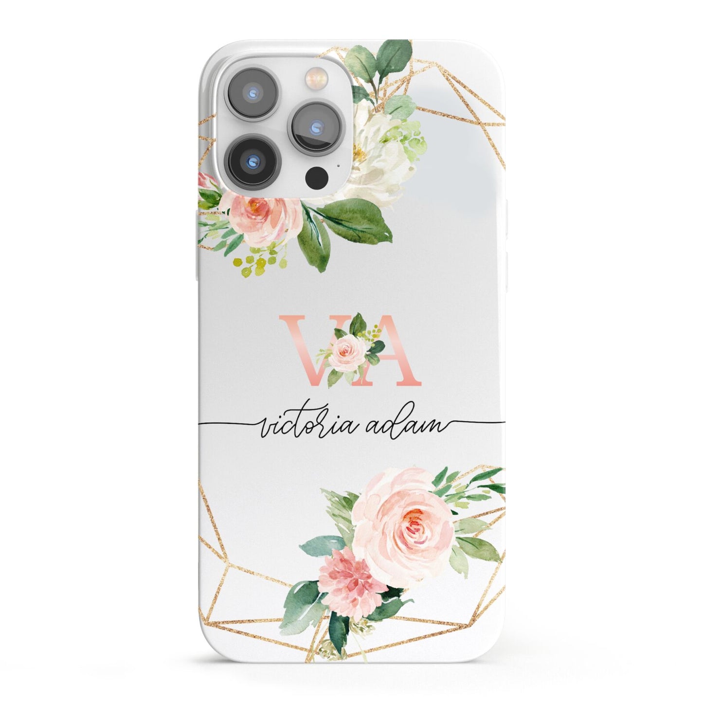 Blush Pink Rose Floral Personalised iPhone 13 Pro Max Full Wrap 3D Snap Case