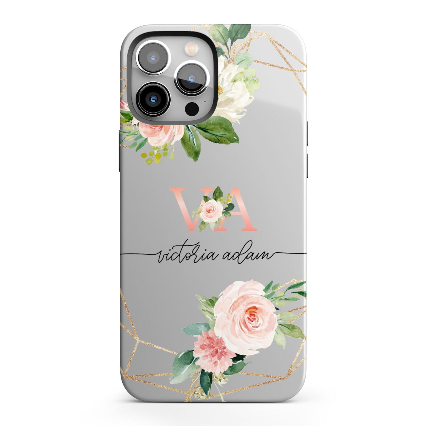 Blush Pink Rose Floral Personalised iPhone 13 Pro Max Full Wrap 3D Tough Case