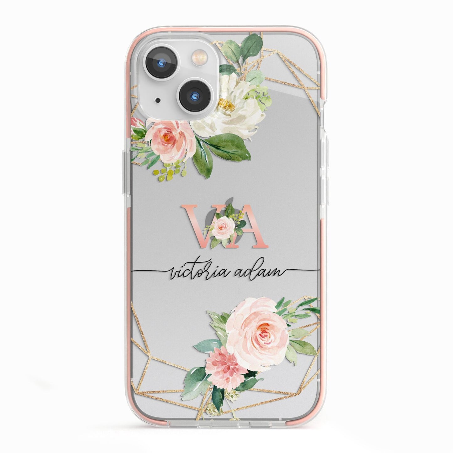 Blush Pink Rose Floral Personalised iPhone 13 TPU Impact Case with Pink Edges