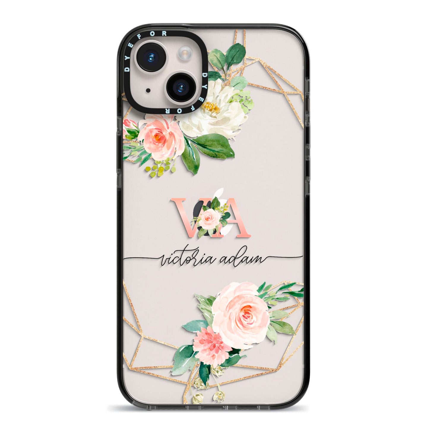 Blush Pink Rose Floral Personalised iPhone 14 Plus Black Impact Case on Silver phone