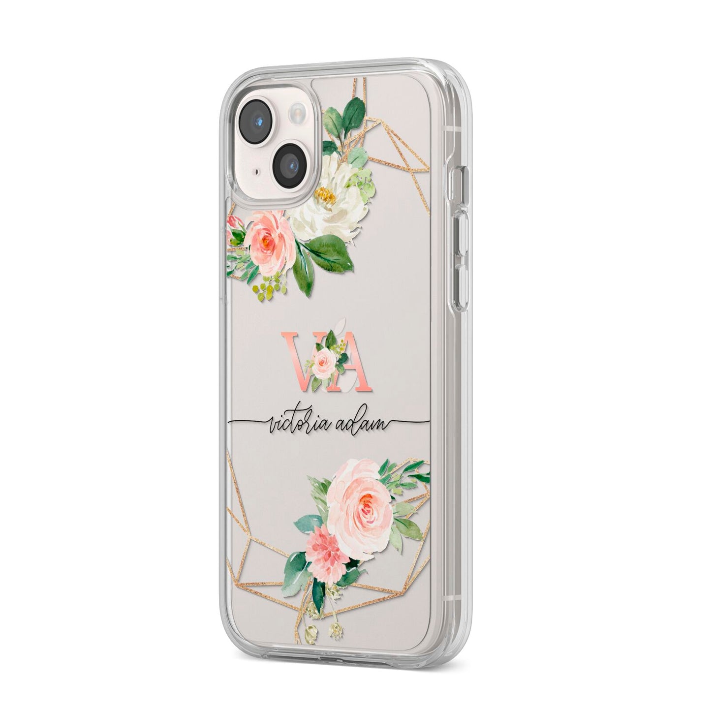 Blush Pink Rose Floral Personalised iPhone 14 Plus Clear Tough Case Starlight Angled Image