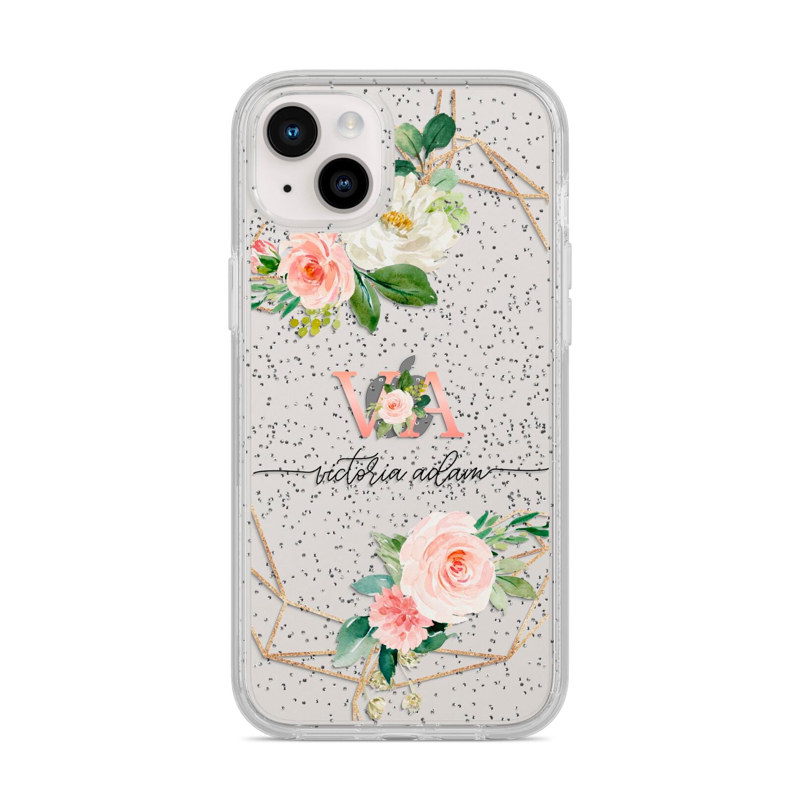 Blush Pink Rose Floral Personalised iPhone 14 Plus Glitter Tough Case Starlight
