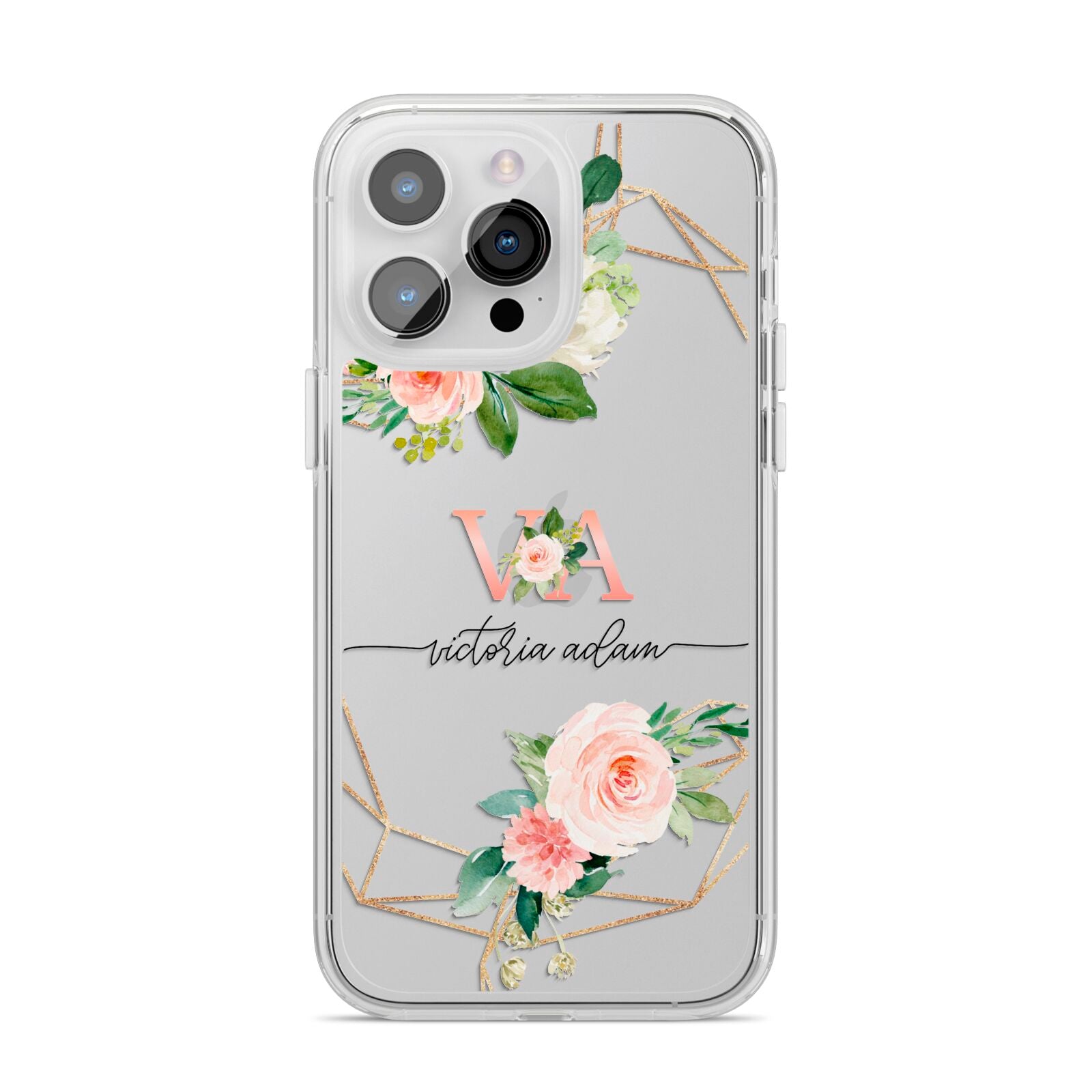 Blush Pink Rose Floral Personalised iPhone 14 Pro Max Clear Tough Case Silver