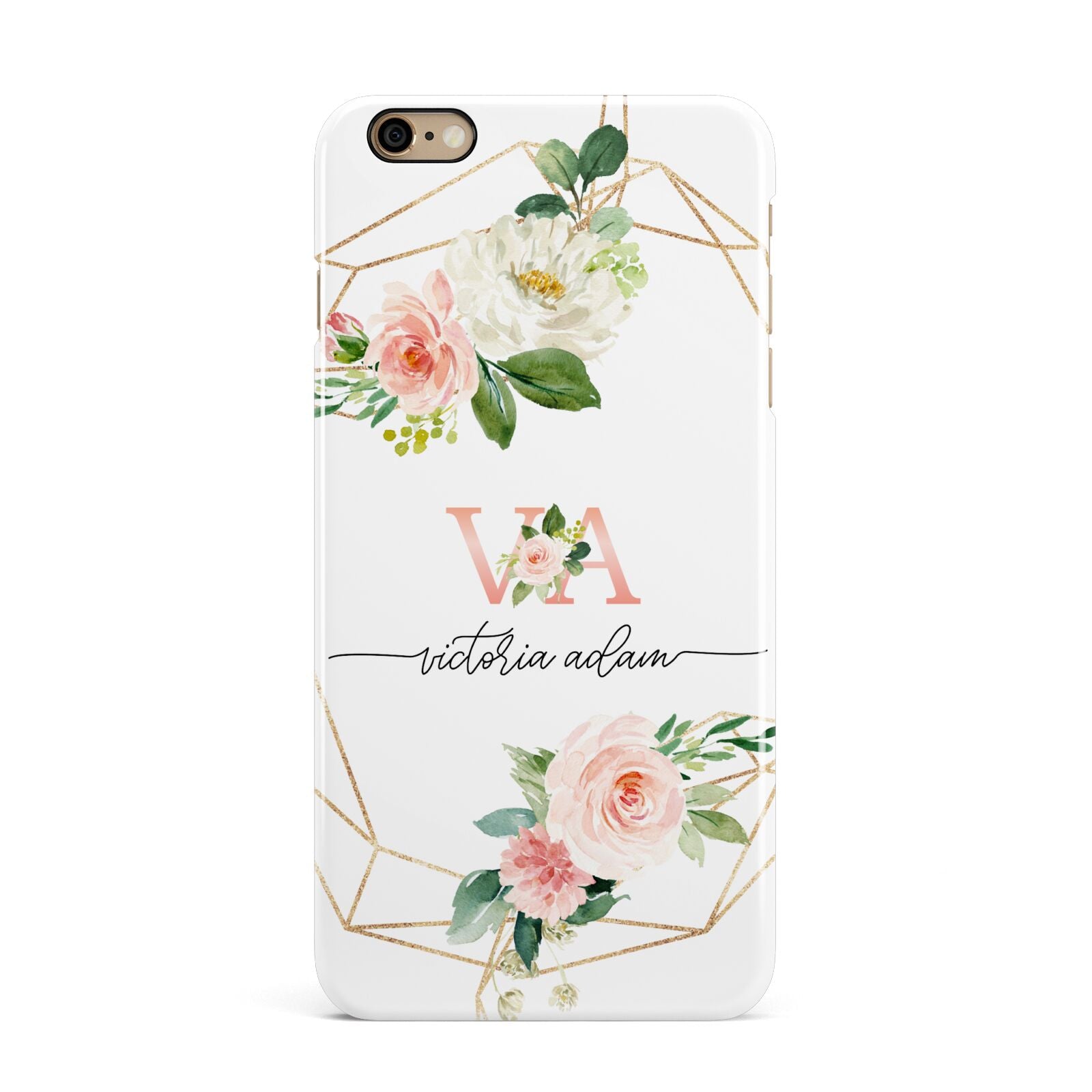 Blush Pink Rose Floral Personalised iPhone 6 Plus 3D Snap Case on Gold Phone