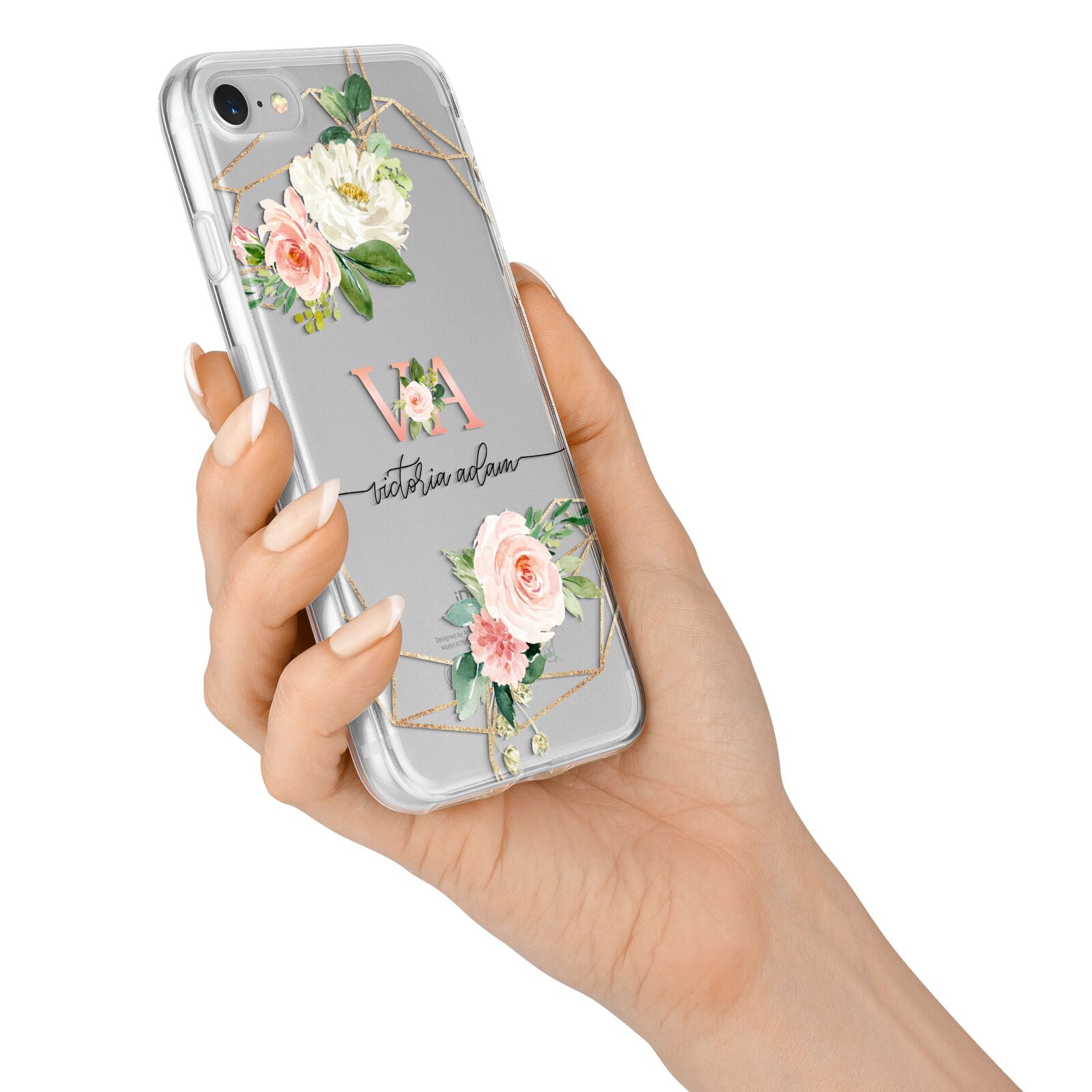 Blush Pink Rose Floral Personalised iPhone 7 Bumper Case on Silver iPhone Alternative Image
