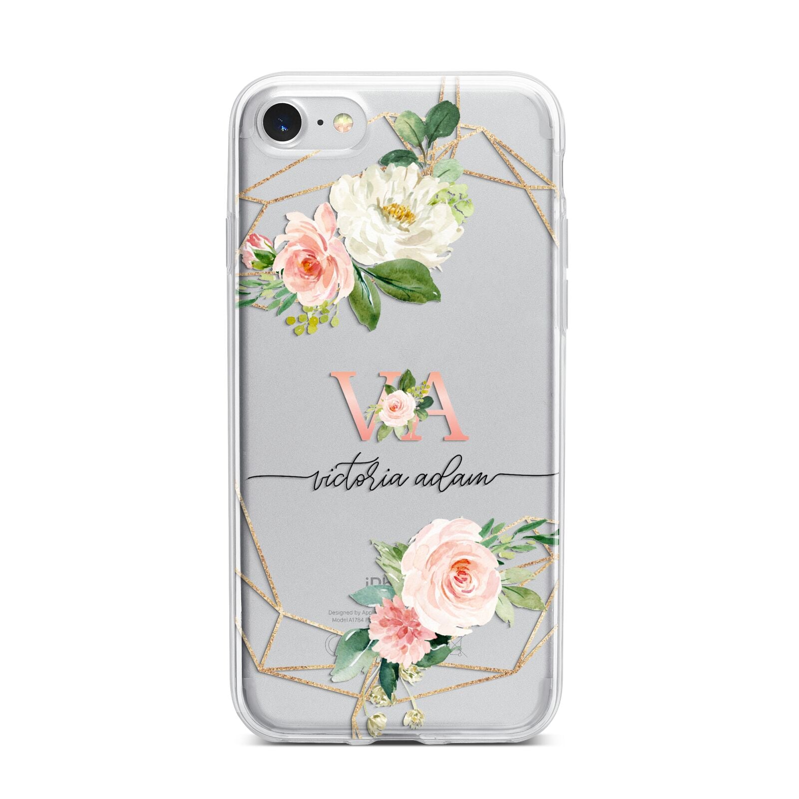Blush Pink Rose Floral Personalised iPhone 7 Bumper Case on Silver iPhone