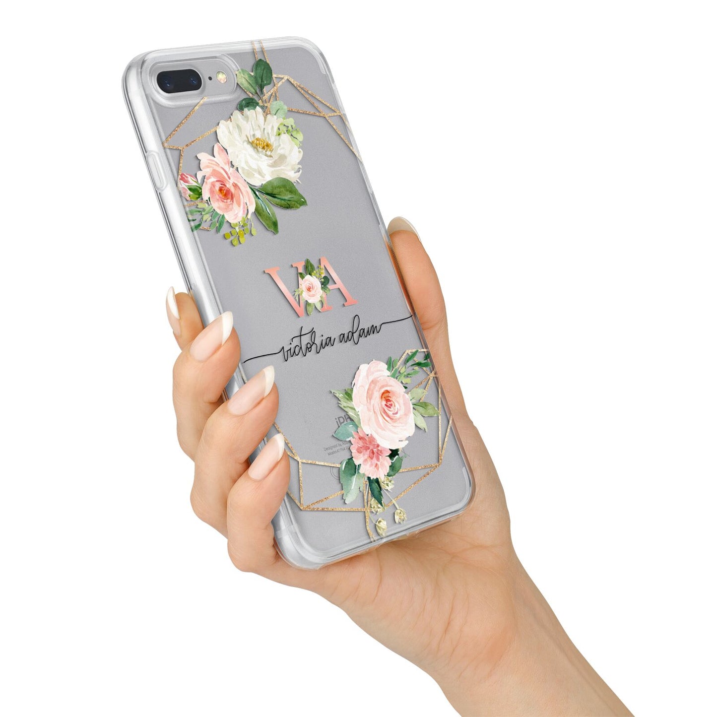 Blush Pink Rose Floral Personalised iPhone 7 Plus Bumper Case on Silver iPhone Alternative Image