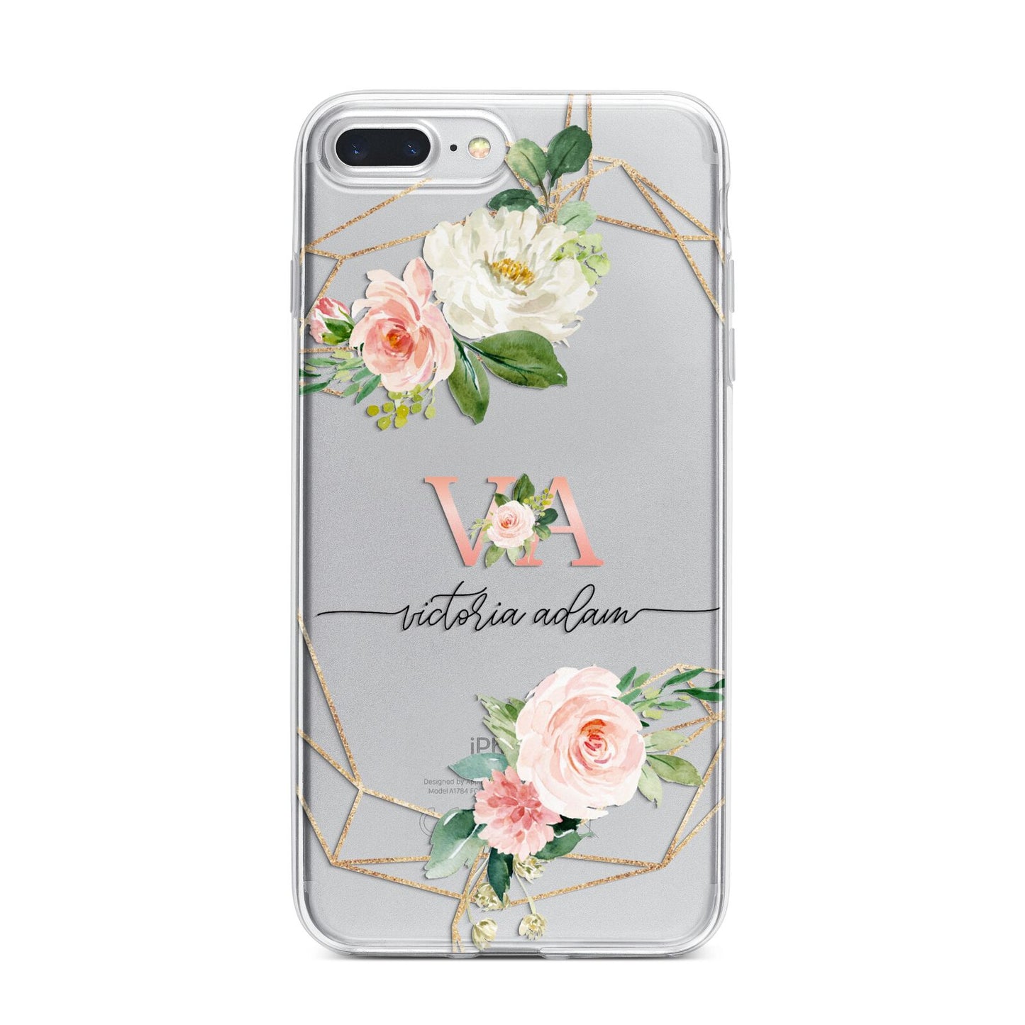 Blush Pink Rose Floral Personalised iPhone 7 Plus Bumper Case on Silver iPhone