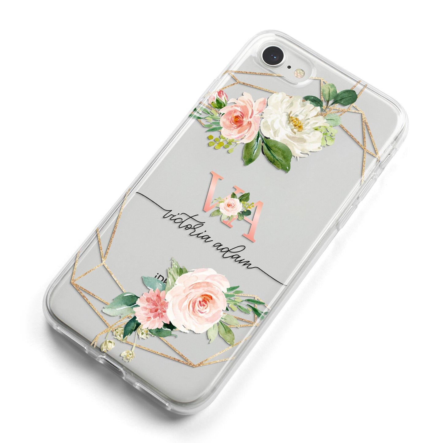 Blush Pink Rose Floral Personalised iPhone 8 Bumper Case on Silver iPhone Alternative Image