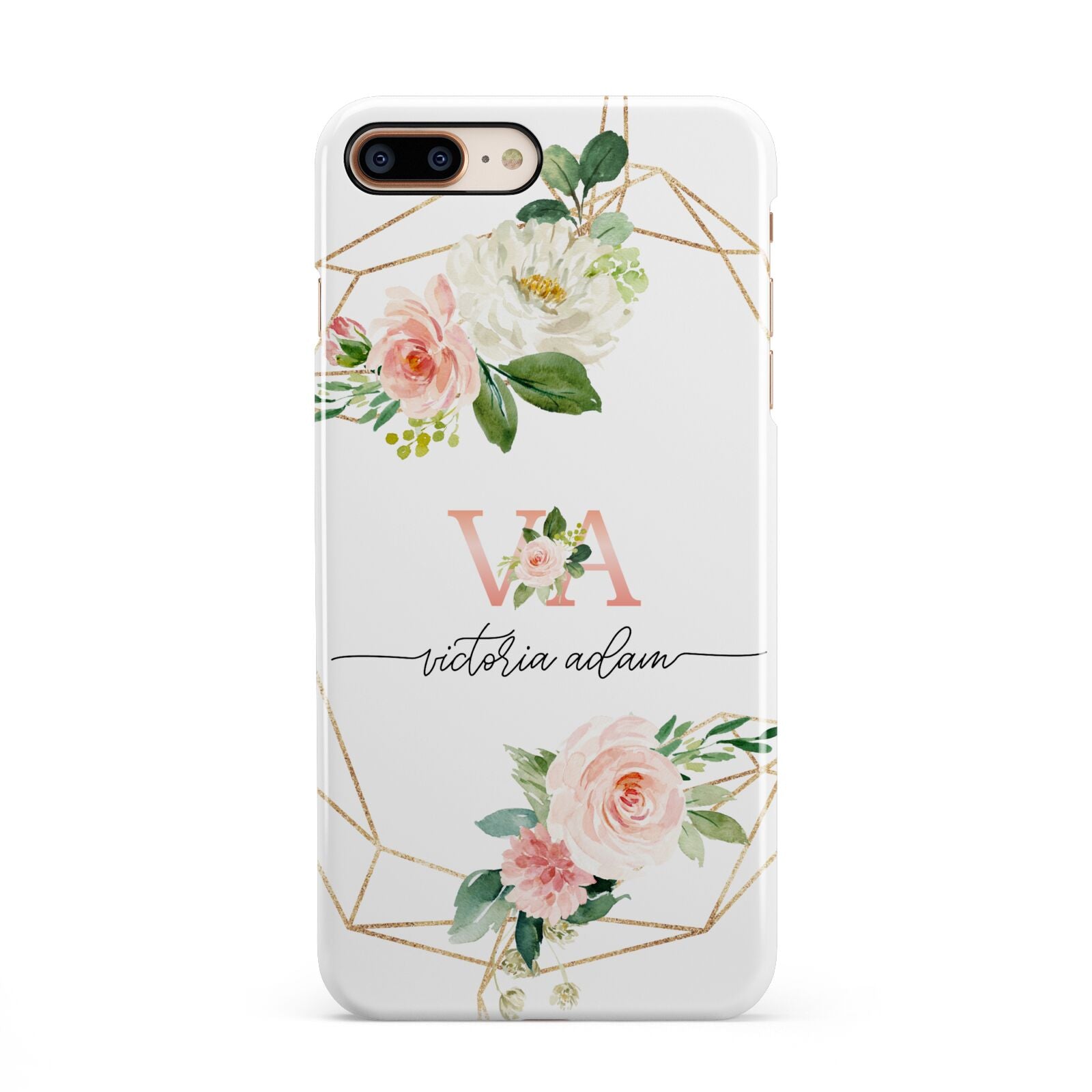 Blush Pink Rose Floral Personalised iPhone 8 Plus 3D Snap Case on Gold Phone