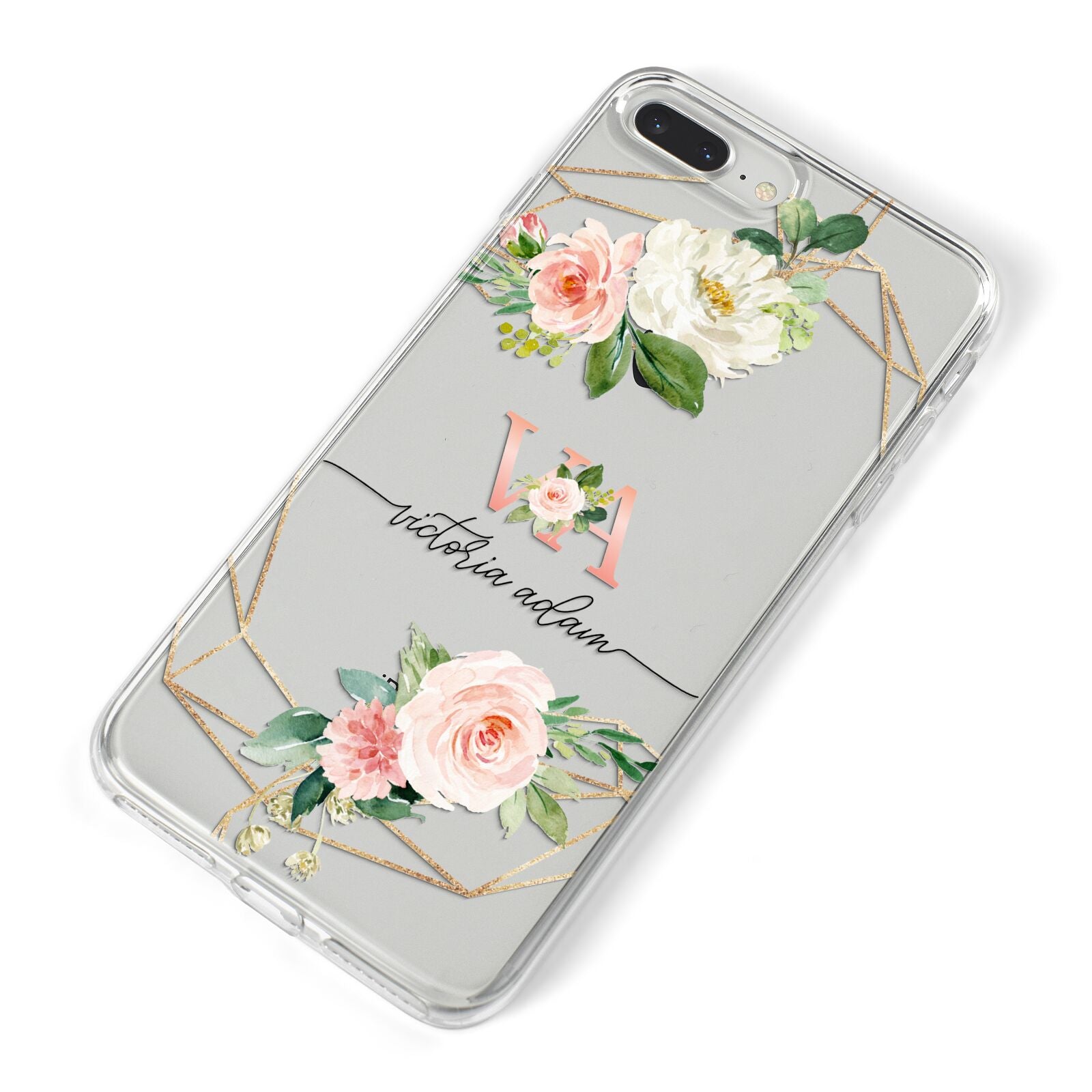 Blush Pink Rose Floral Personalised iPhone 8 Plus Bumper Case on Silver iPhone Alternative Image