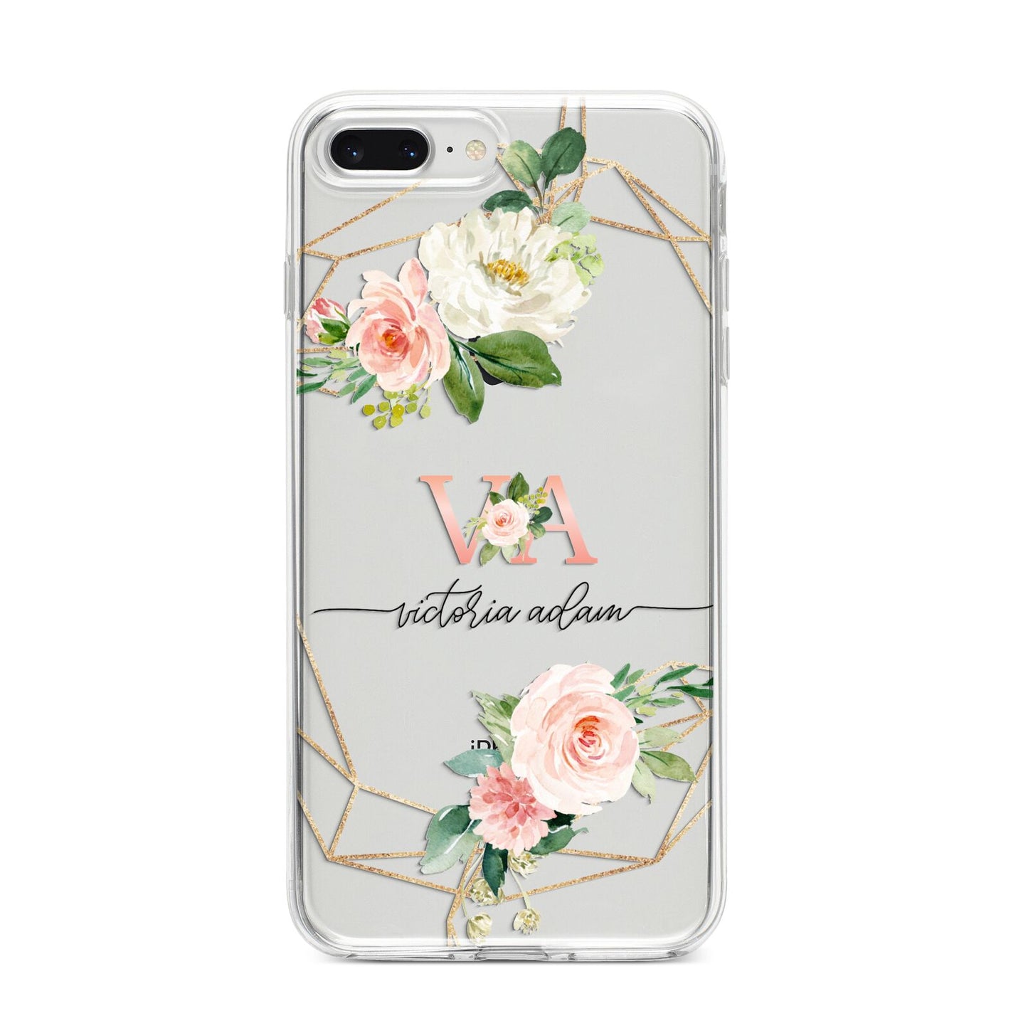 Blush Pink Rose Floral Personalised iPhone 8 Plus Bumper Case on Silver iPhone