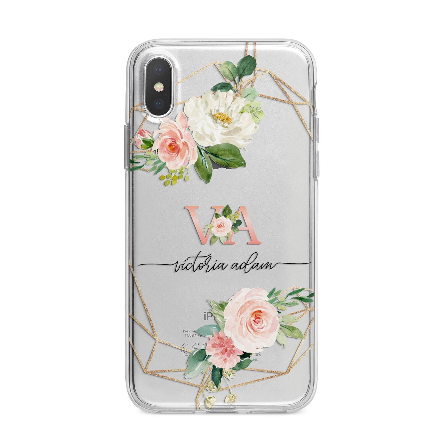 Blush Pink Rose Floral Personalised iPhone X Bumper Case on Silver iPhone Alternative Image 1