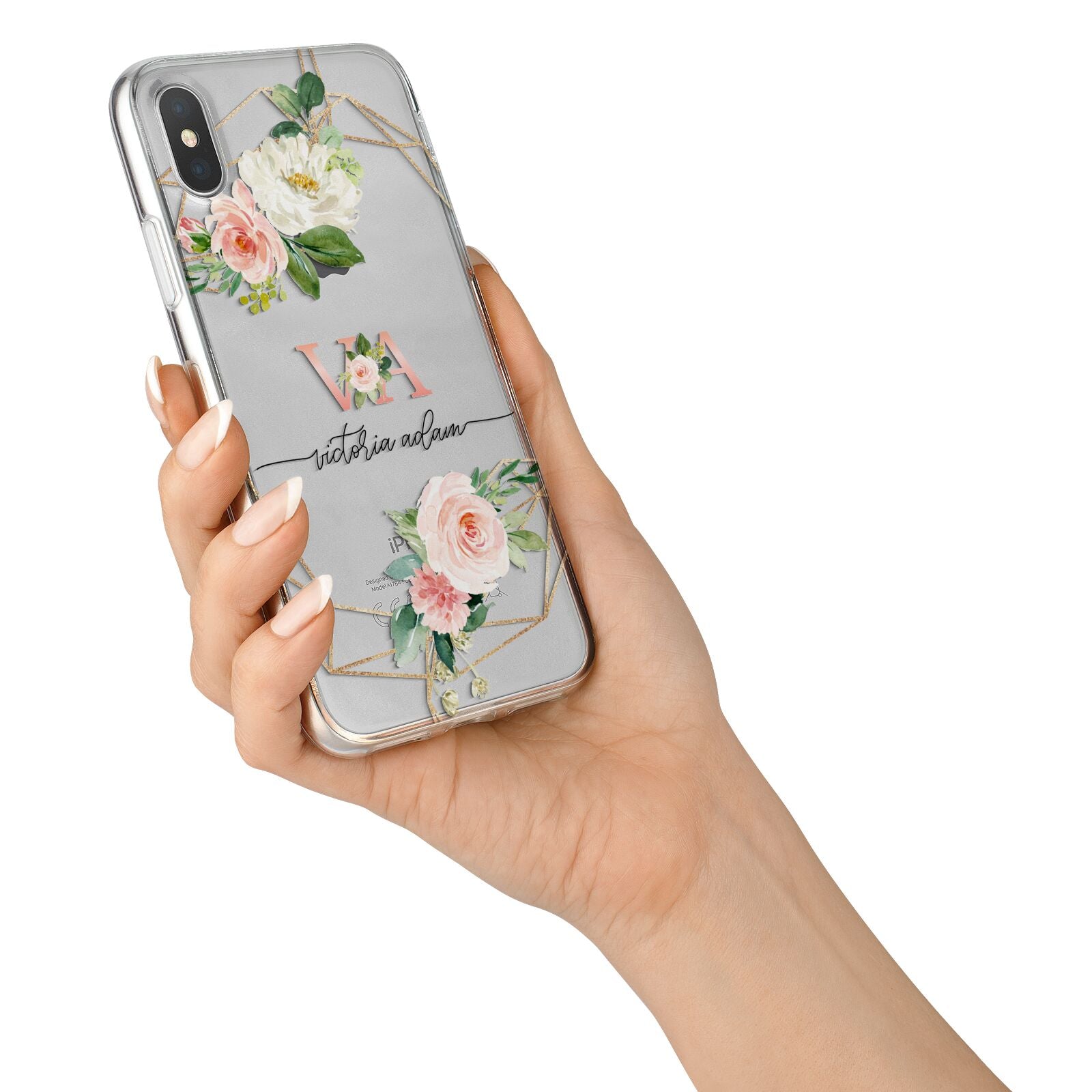 Blush Pink Rose Floral Personalised iPhone X Bumper Case on Silver iPhone Alternative Image 2