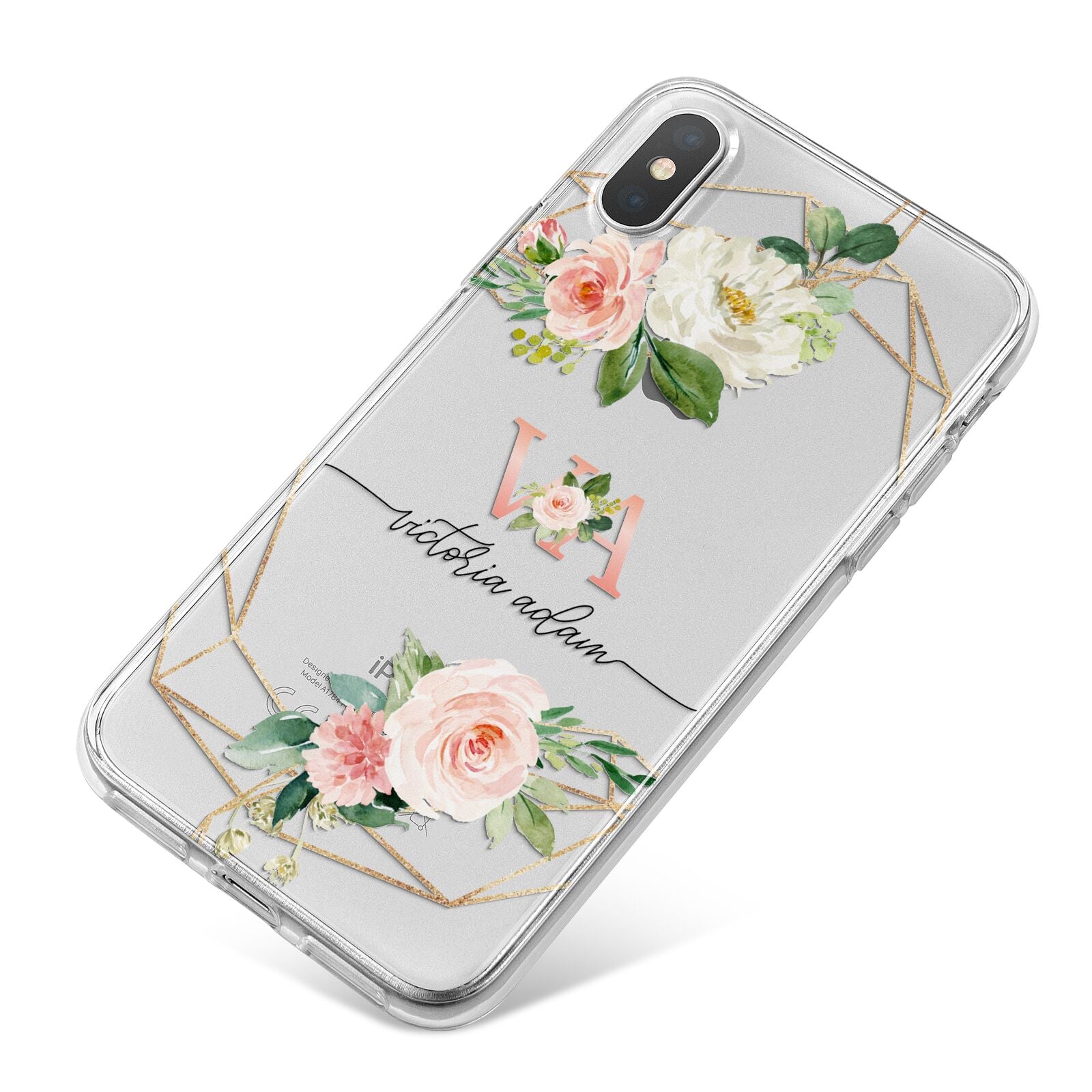 Blush Pink Rose Floral Personalised iPhone X Bumper Case on Silver iPhone