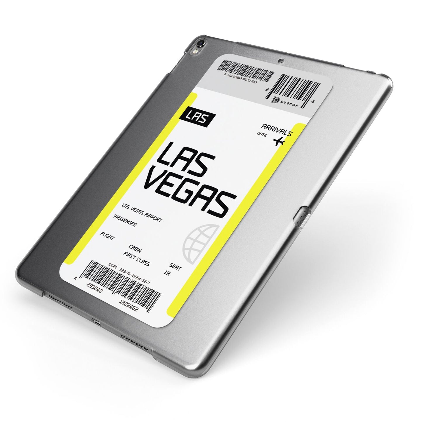 Boarding Pass Apple iPad Case on Grey iPad Side View