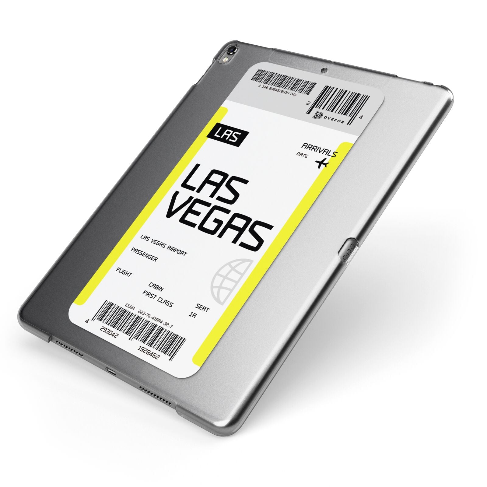 Boarding Pass Apple iPad Case on Grey iPad Side View
