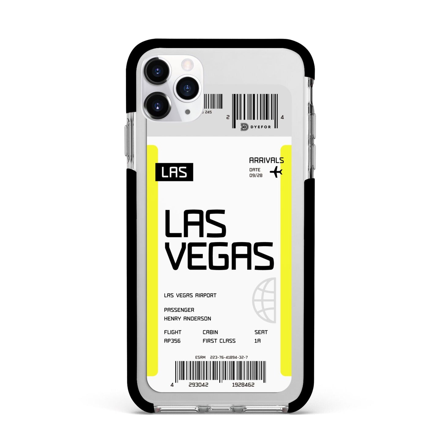 Boarding Pass Apple iPhone 11 Pro Max in Silver with Black Impact Case