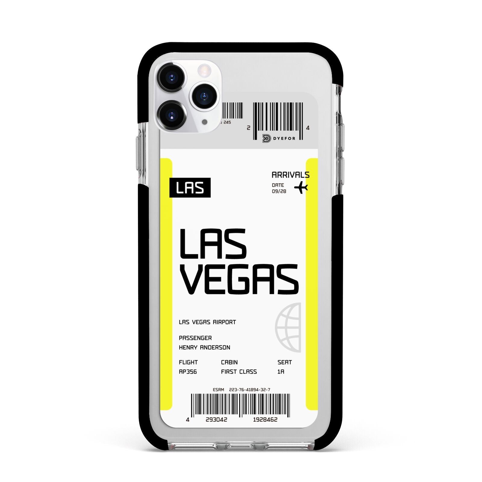 Boarding Pass Apple iPhone 11 Pro Max in Silver with Black Impact Case