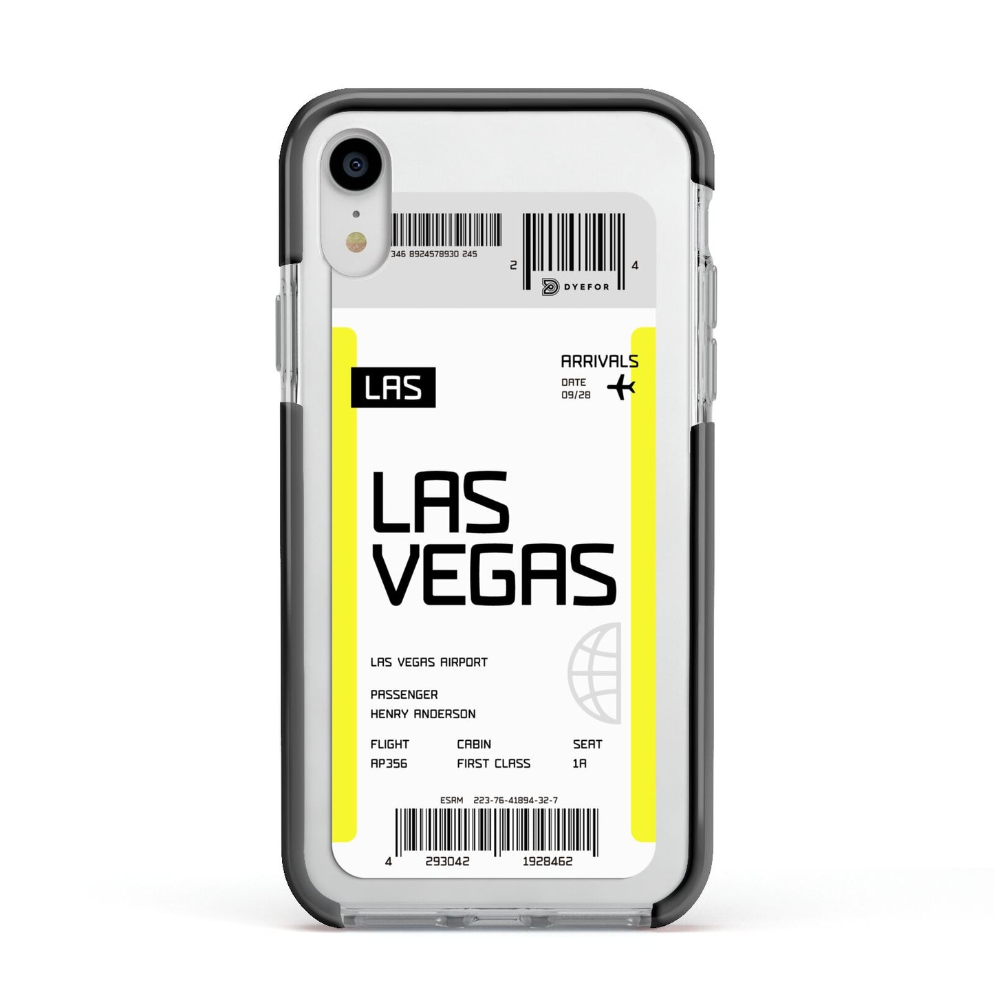 Boarding Pass Apple iPhone XR Impact Case Black Edge on Silver Phone