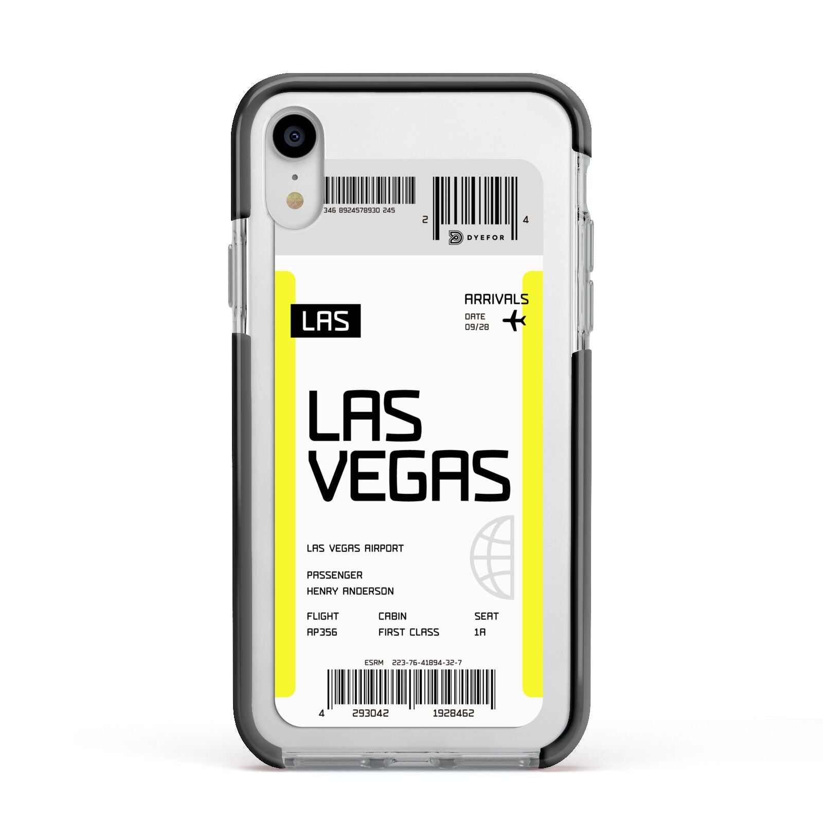 Boarding Pass Apple iPhone XR Impact Case Black Edge on Silver Phone