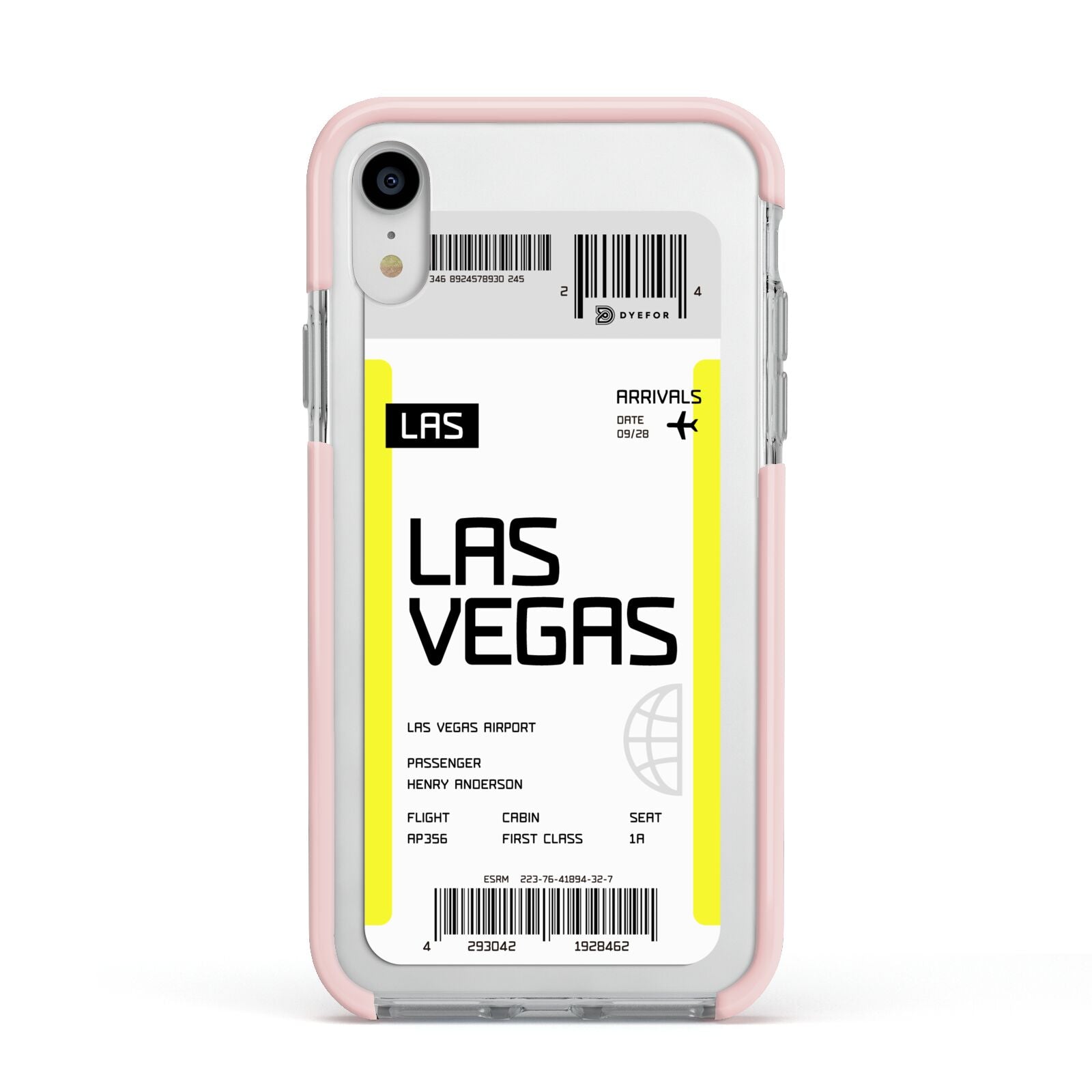 Boarding Pass Apple iPhone XR Impact Case Pink Edge on Silver Phone