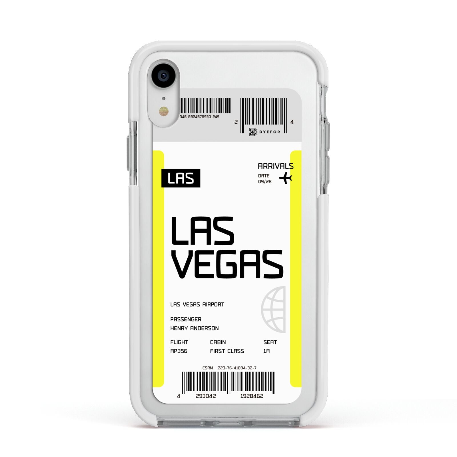 Boarding Pass Apple iPhone XR Impact Case White Edge on Silver Phone