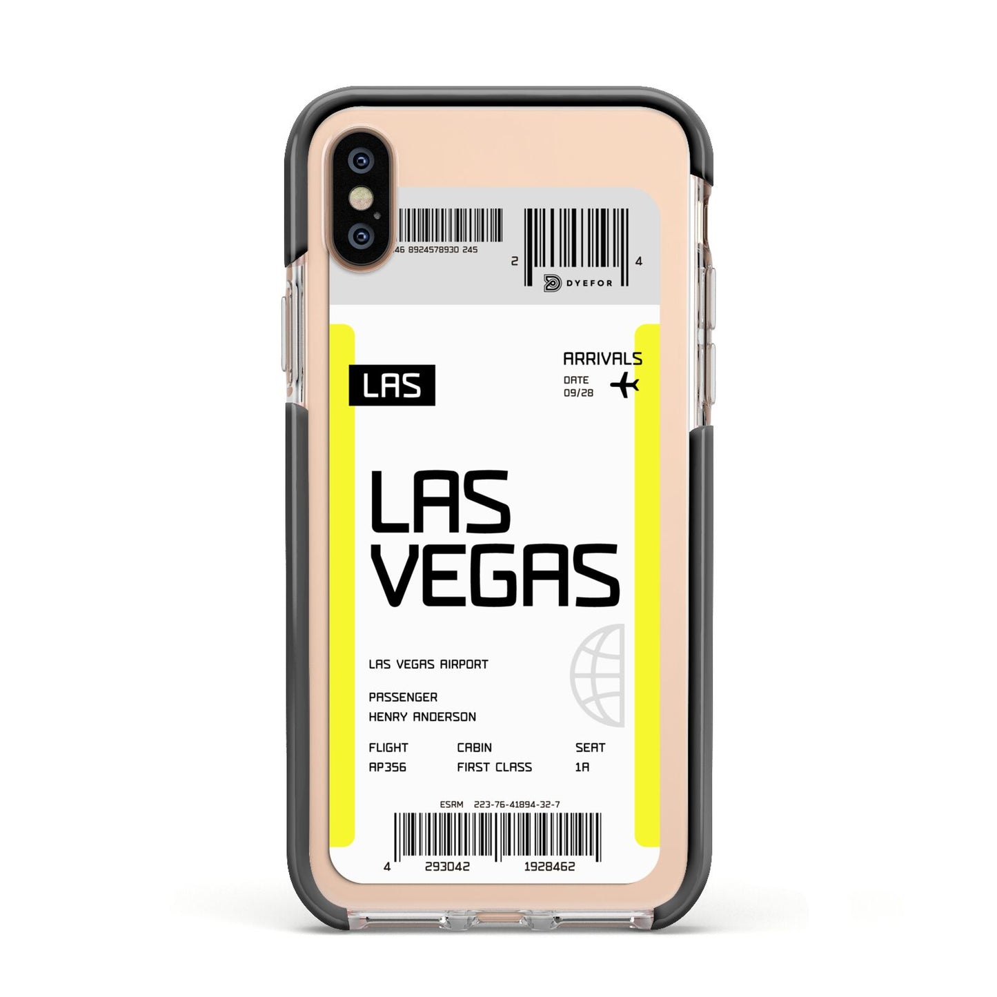 Boarding Pass Apple iPhone Xs Impact Case Black Edge on Gold Phone