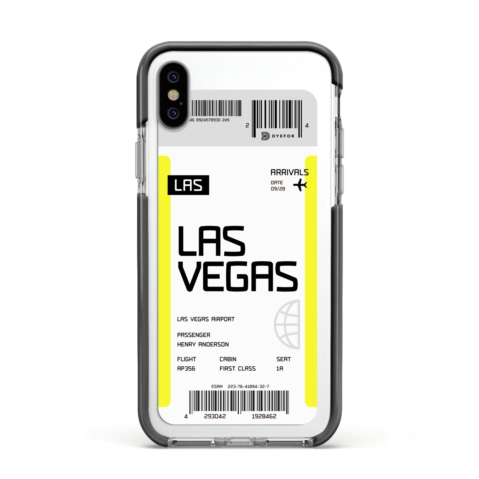 Boarding Pass Apple iPhone Xs Impact Case Black Edge on Silver Phone