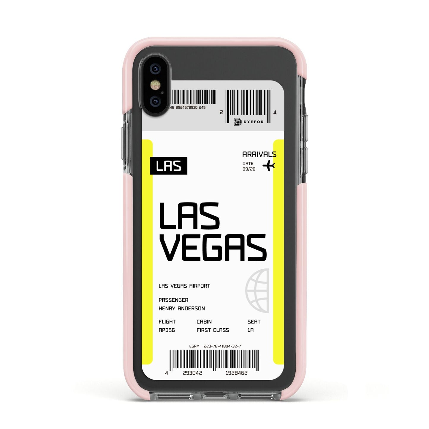 Boarding Pass Apple iPhone Xs Impact Case Pink Edge on Black Phone