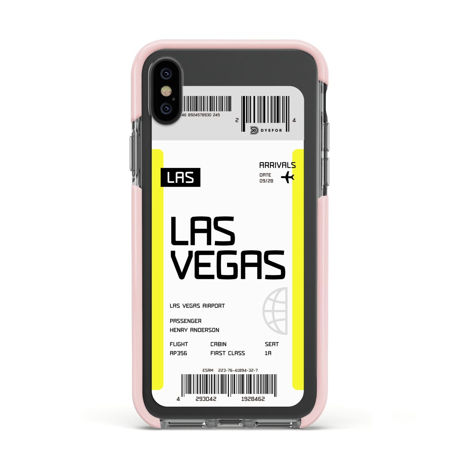 Boarding Pass Apple iPhone Xs Impact Case Pink Edge on Black Phone