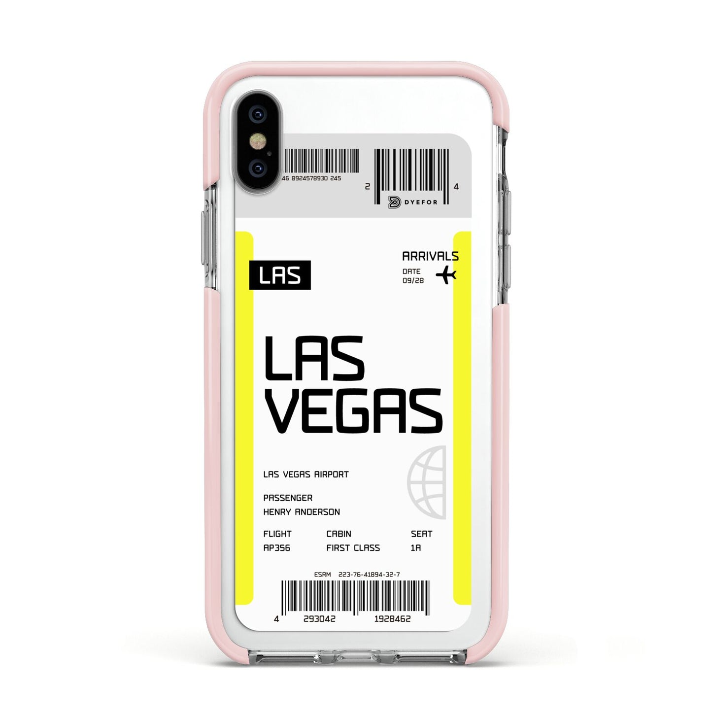Boarding Pass Apple iPhone Xs Impact Case Pink Edge on Silver Phone