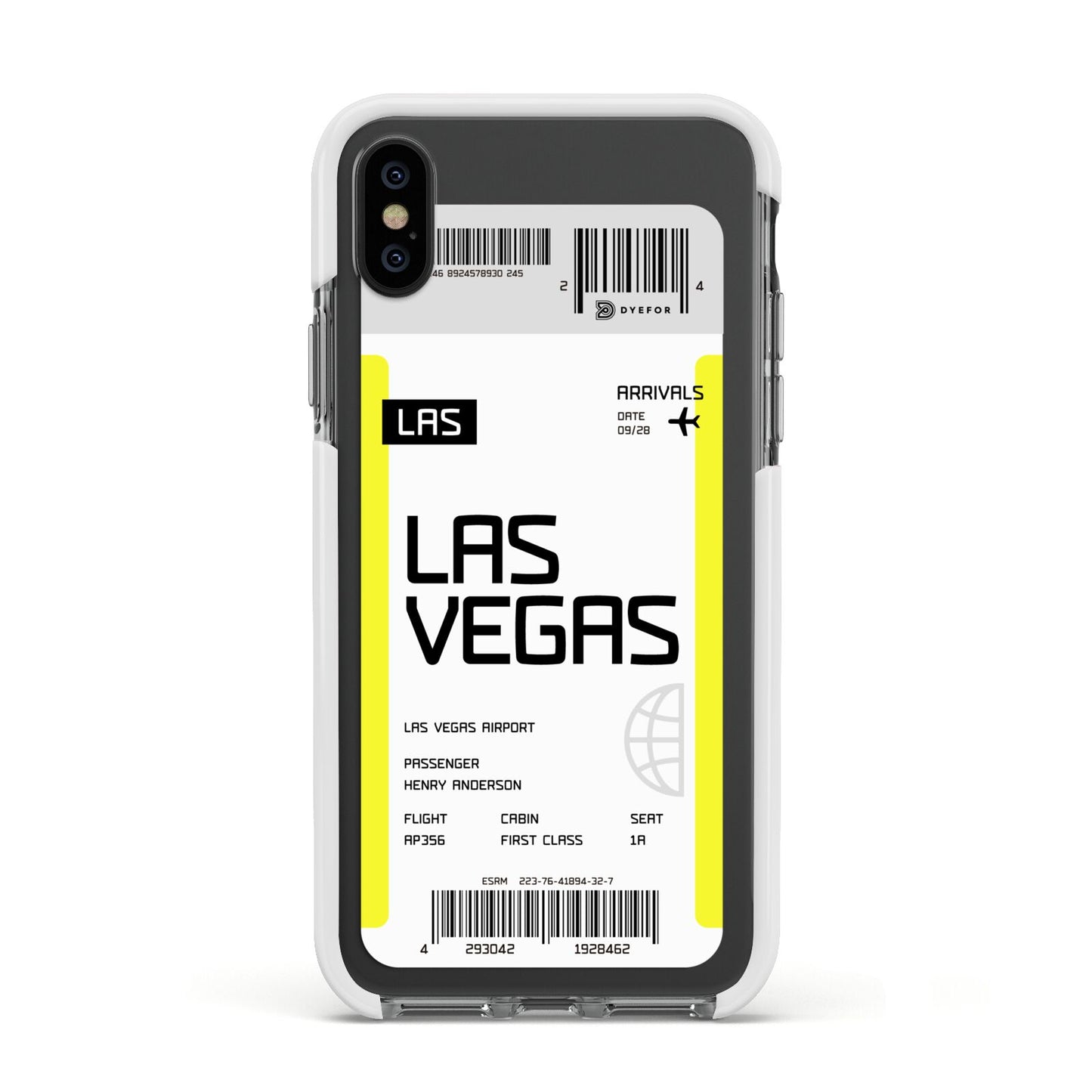 Boarding Pass Apple iPhone Xs Impact Case White Edge on Black Phone