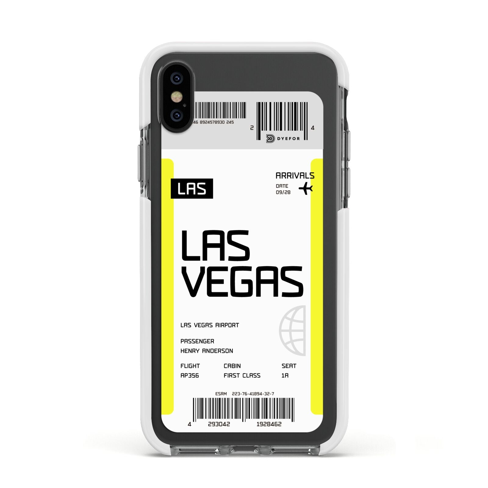 Boarding Pass Apple iPhone Xs Impact Case White Edge on Black Phone