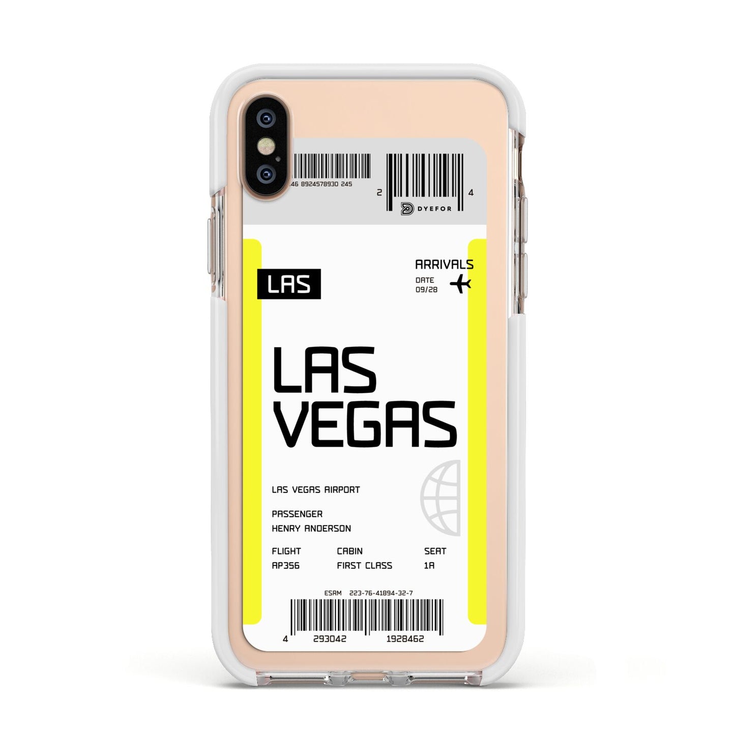 Boarding Pass Apple iPhone Xs Impact Case White Edge on Gold Phone