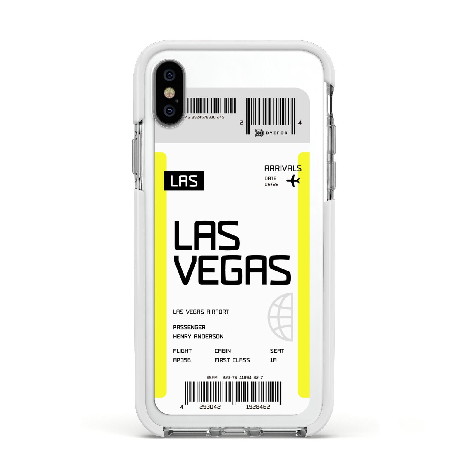 Boarding Pass Apple iPhone Xs Impact Case White Edge on Silver Phone