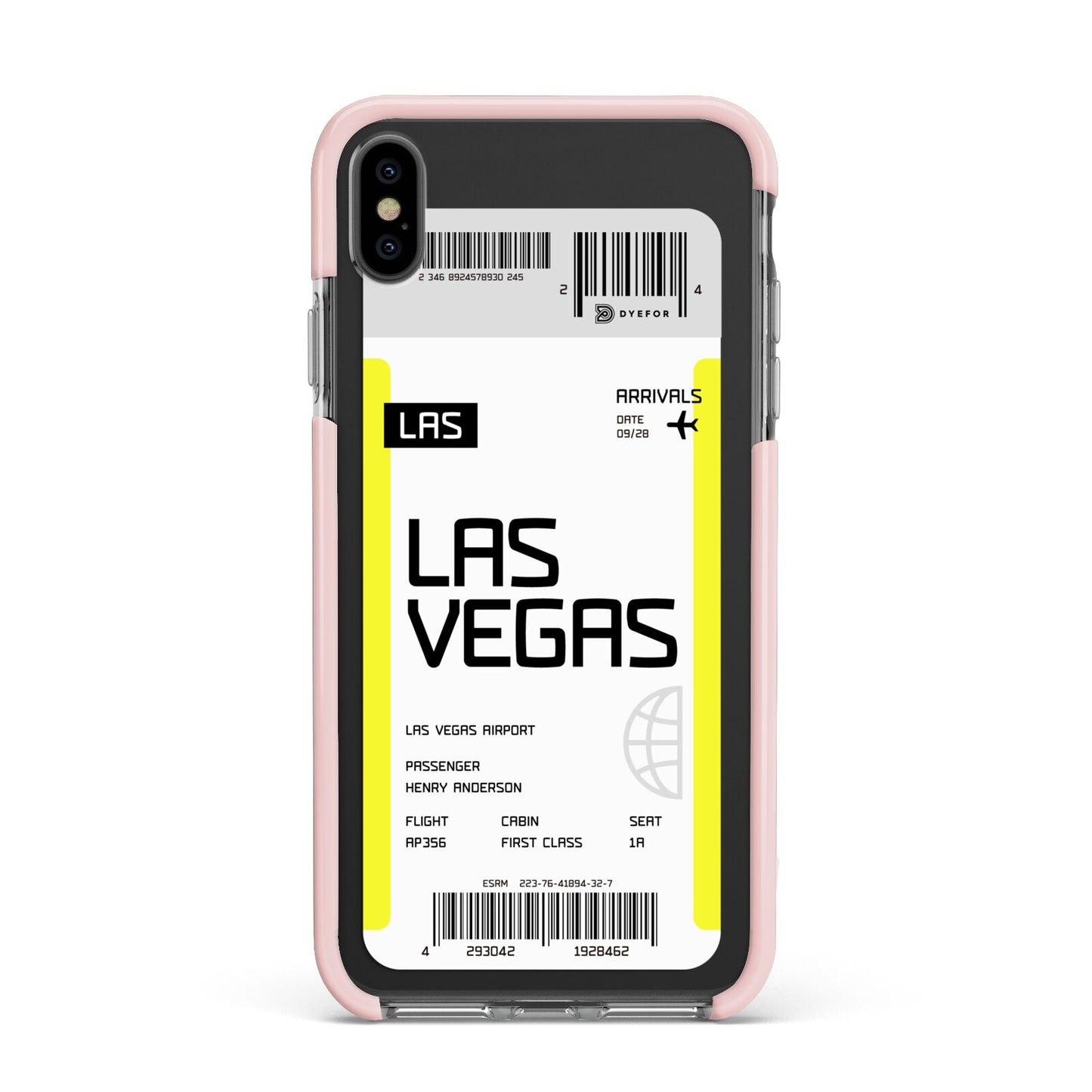 Boarding Pass Apple iPhone Xs Max Impact Case Pink Edge on Black Phone