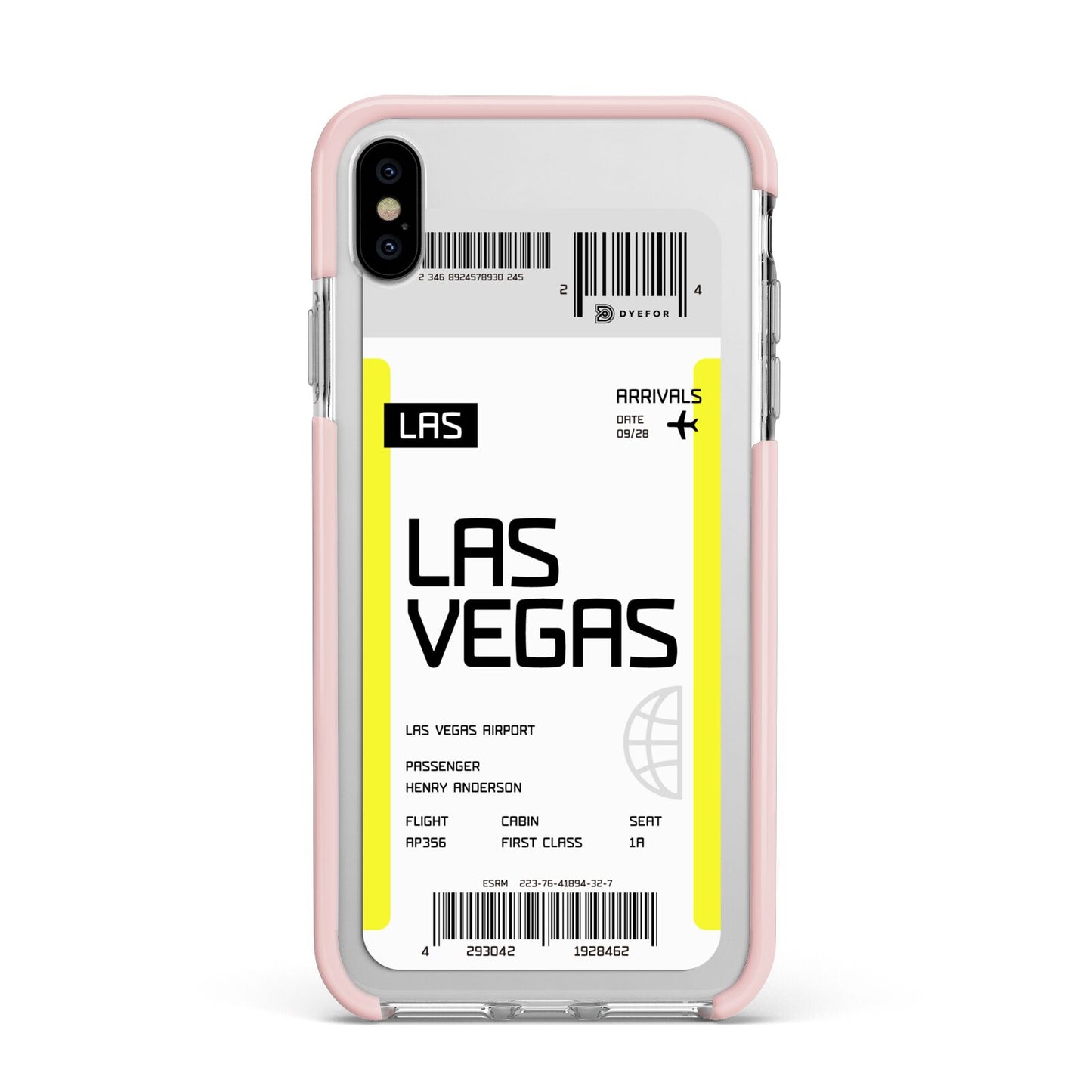 Boarding Pass Apple iPhone Xs Max Impact Case Pink Edge on Silver Phone