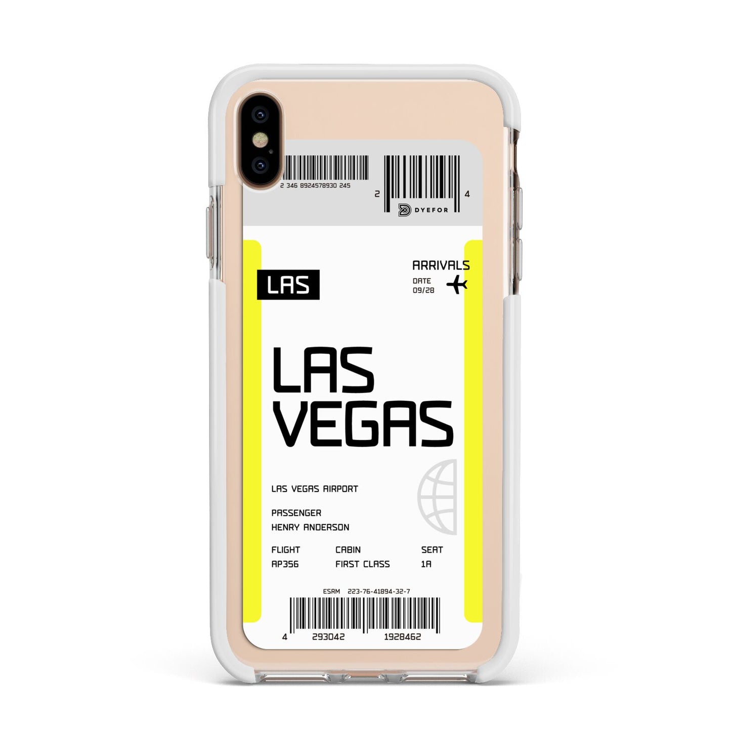 Boarding Pass Apple iPhone Xs Max Impact Case White Edge on Gold Phone