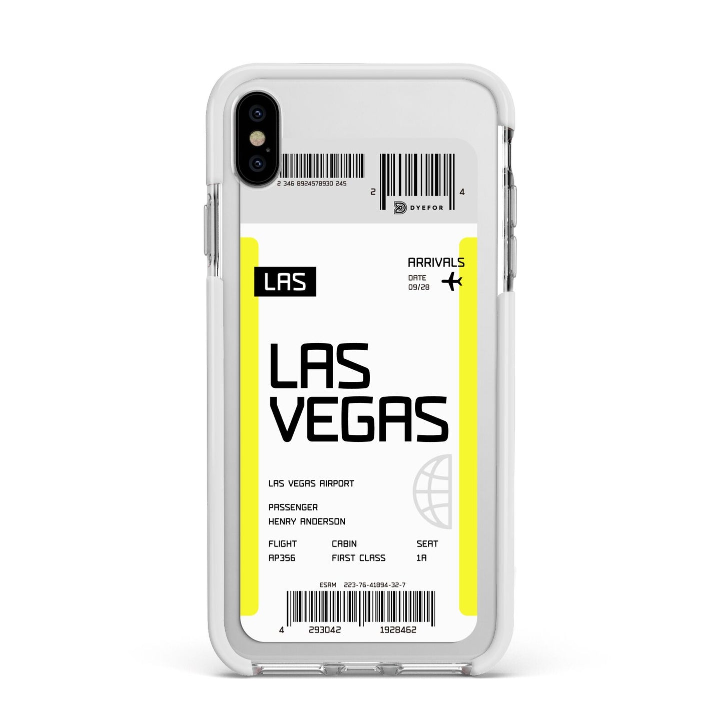 Boarding Pass Apple iPhone Xs Max Impact Case White Edge on Silver Phone