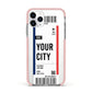 Boarding Pass Ticket Apple iPhone 11 Pro in Silver with Pink Impact Case