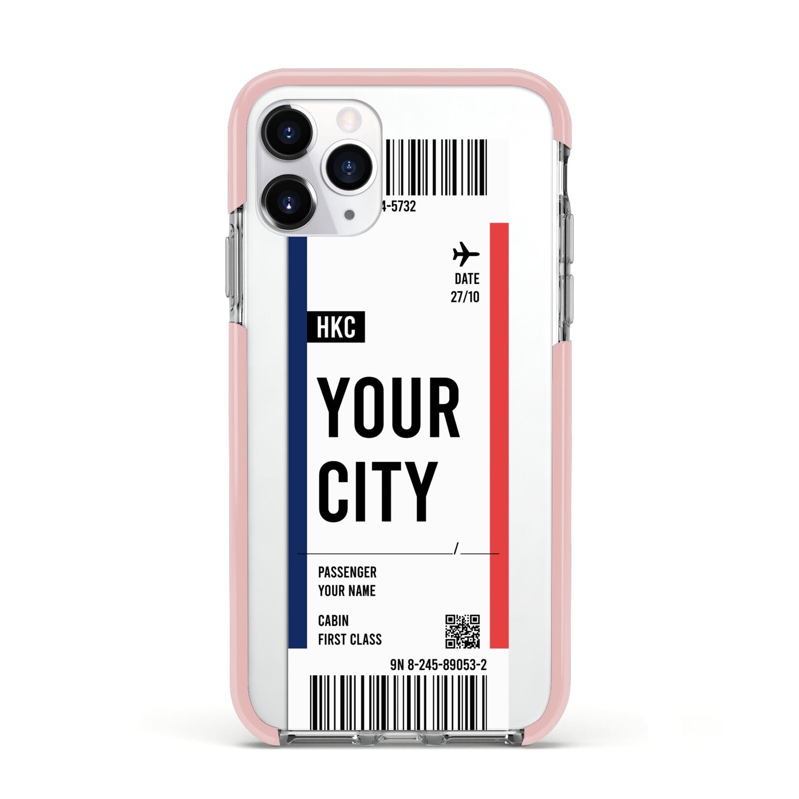 Boarding Pass Ticket Apple iPhone 11 Pro in Silver with Pink Impact Case